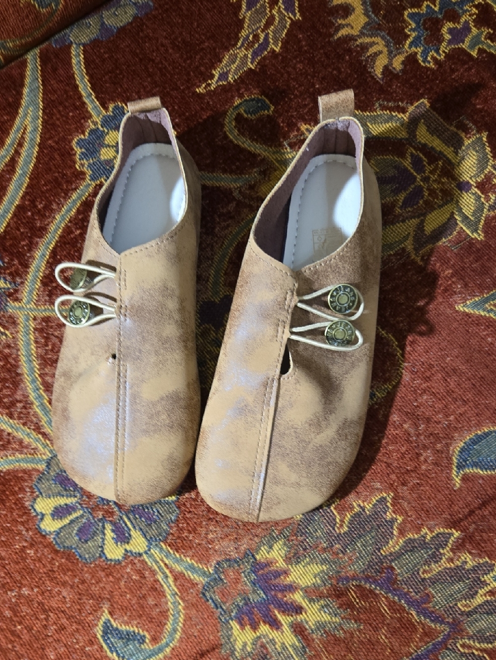Source Unknown Tan  Moccasins with Decorative Button Detail NWOT